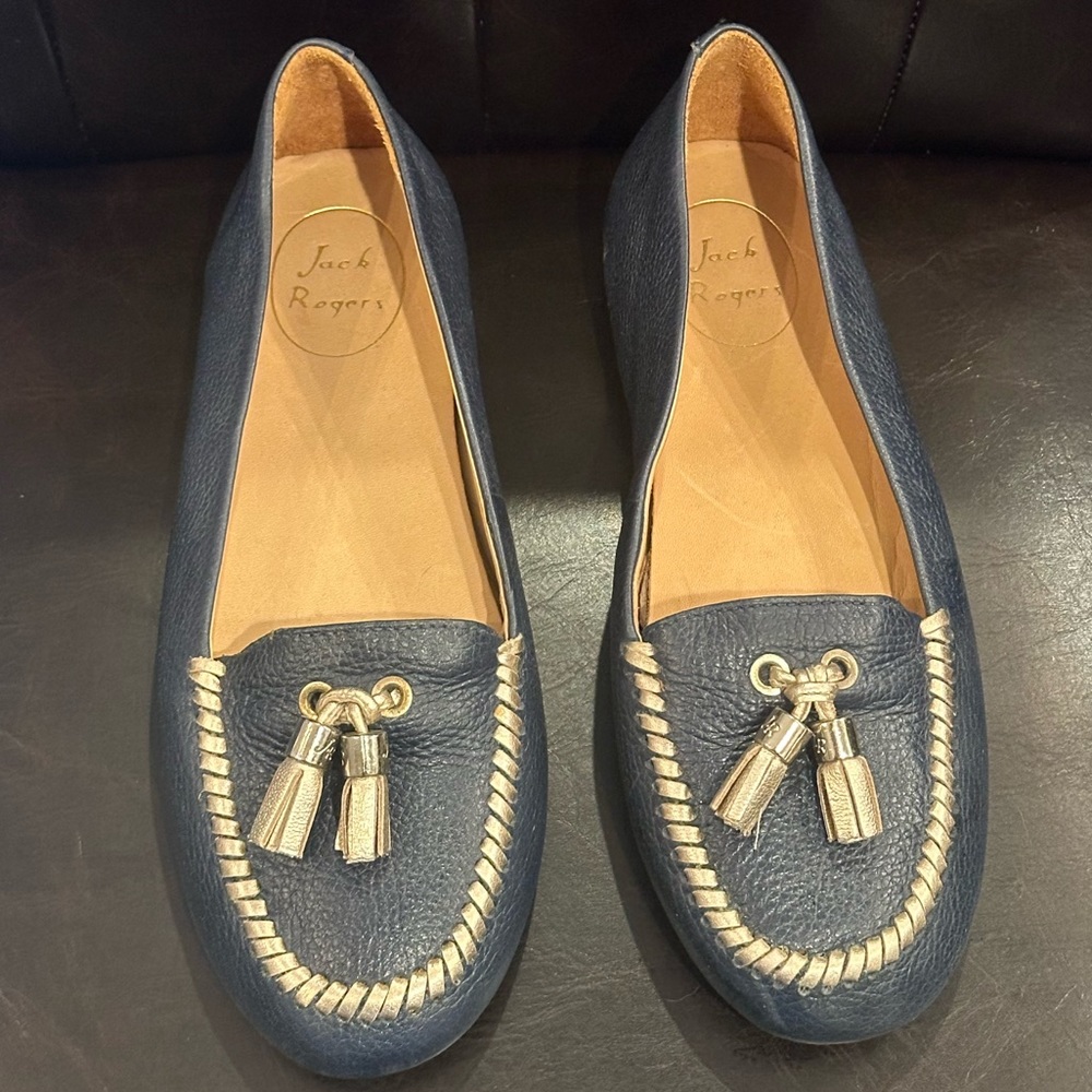 Jack Rodgers Tassel Moccasins - Navy and Silver